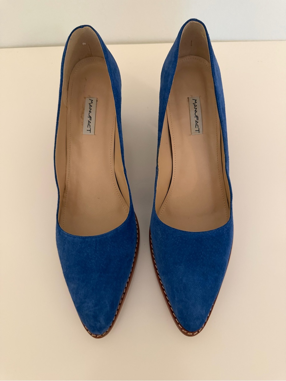 Blue Suede Pointed-Toe Pumps
